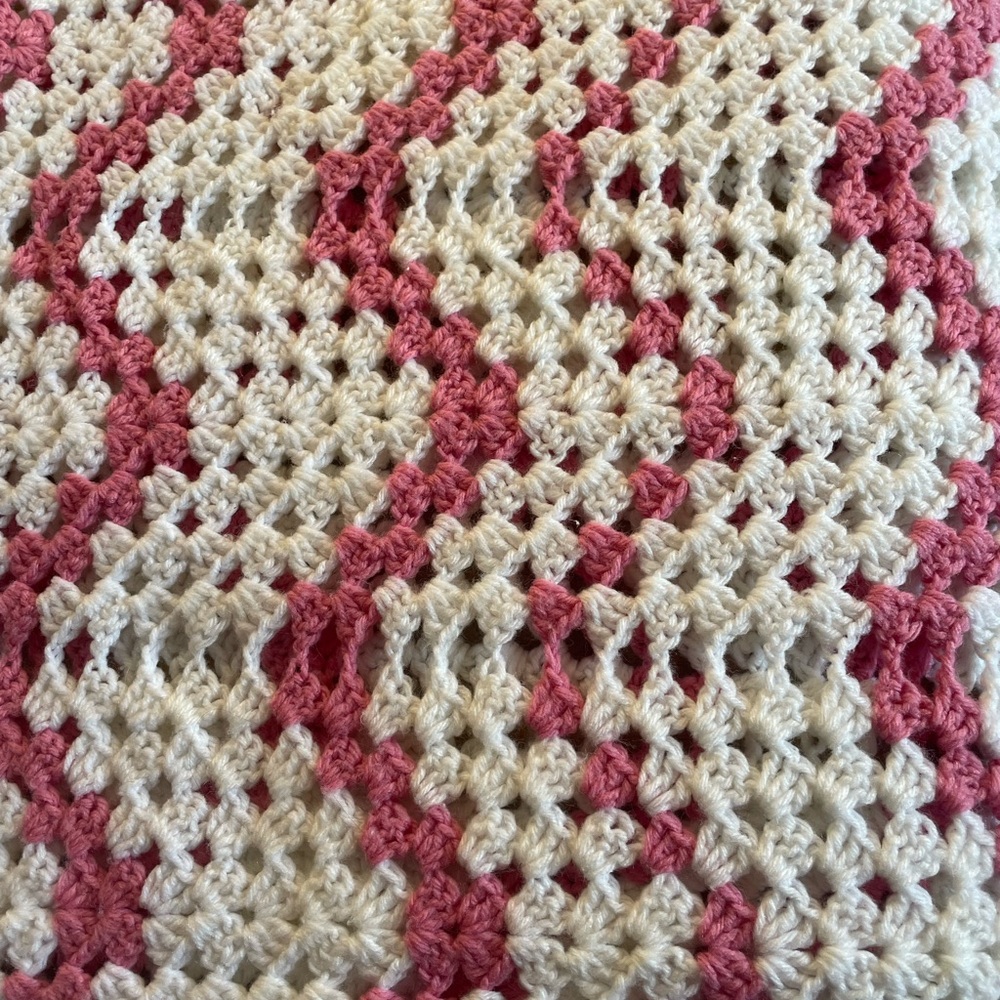 Handmade soft Pink and White knitted Blanket.